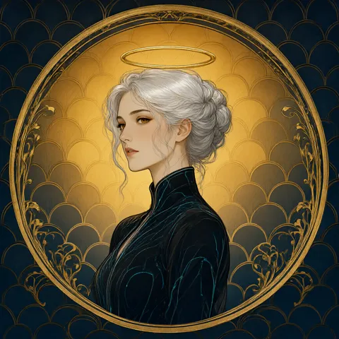 CIRCE, the art nouveau portrait with a gold ring halo